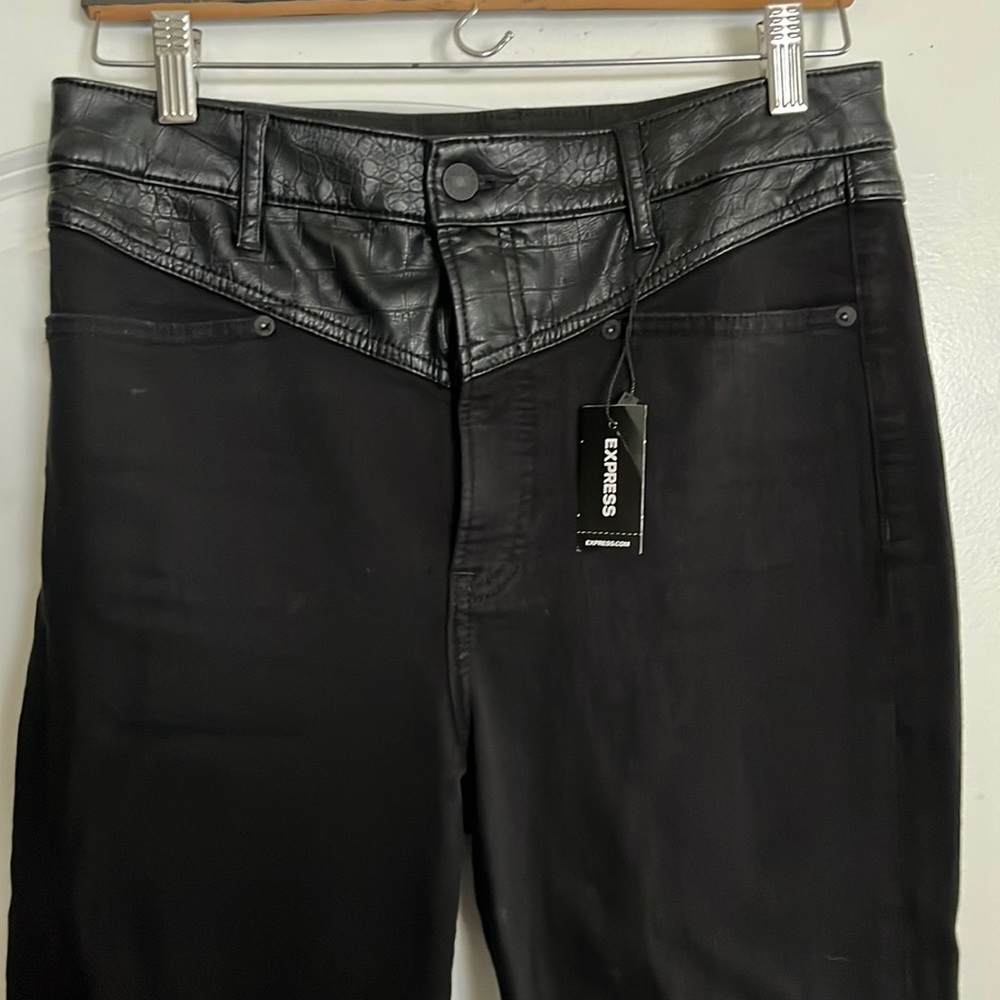 Express slim super high rise pants with leather top accent 8 short